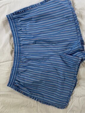 Striped Blue Women's Athletic Shorts with Elastic Waist